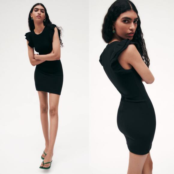 ZARA Ruffle Ribbed Fitted Dress - Picture 1 of 10